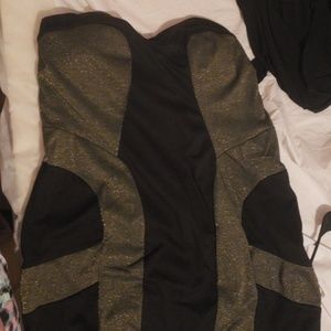 Black and gold strapless mini dress